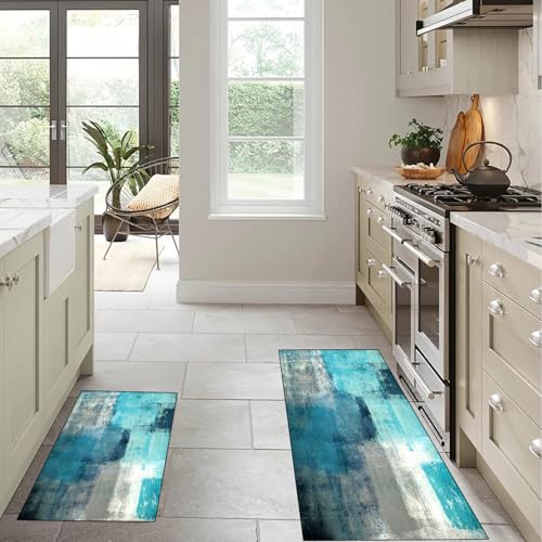 3-Piece Abstract Kitchen Mat Set, Washable Non-Slip Floor Rugs