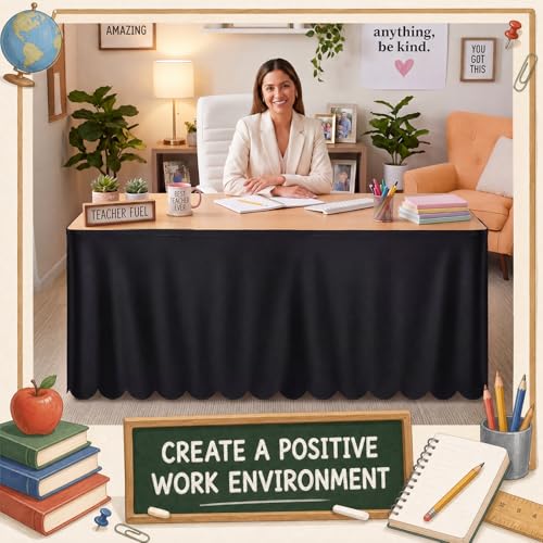 6ft Ruffled Teacher Desk Skirt - Black Scalloped Polyester Table Cover