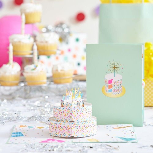 Lovepop 3D Happy Birthday Pop-Up Card - Colorful Sprinkles Cake Design | 5" x 7" Blank Notecard & Envelope Included