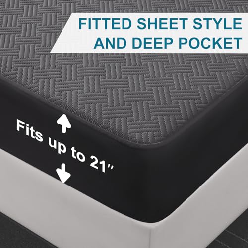 Waterproof Queen Mattress Protector - Noiseless Deep Pocket Cover, Gray