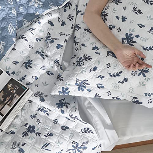 Bedsure Queen Floral Quilt Set - Reversible Blue Daisy Coverlet Bedspread
