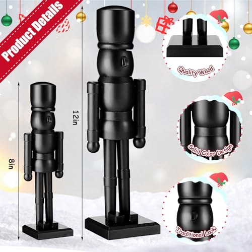 Black Wooden Christmas Nutcracker Figurine Set - 12" & 8" Tabletop Decor