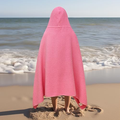 Kids Hooded Bath Towel - 100% Cotton Oversized Waffle Weave Wrap (30x56)