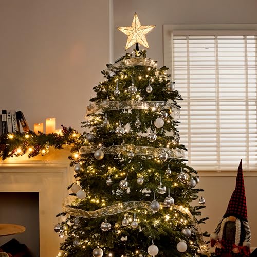 Joiedomi Silver 9 Inch Christmas Tree Topper with Warm White Lights - Holiday Decor