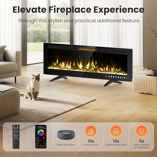 36-Inch Smart Electric Wall Fireplace Heater with WiFi Voice Control