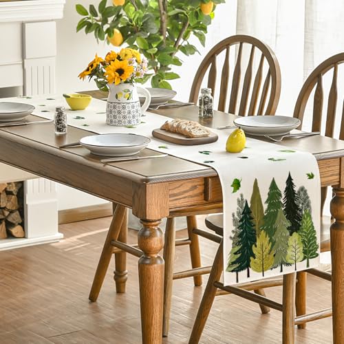 Artoid Mode Fallen Leaves Pine Trees Forest Summer Table Runner 13x60 Inch Beige-Green