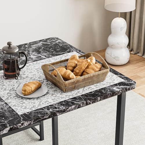 5-Piece Dining Table Set for 4, Marble Top Table with Faux Leather Stools