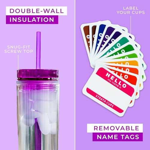 12 Pack Colored Acrylic Tumblers with Lids & Straws - 16oz Double-Wall Reusable Drink Cups