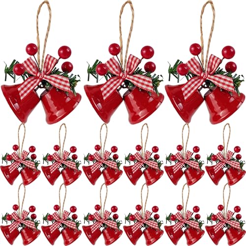 TIHOOD 18pcs Red Christmas Bell Ornaments for Holiday Decor