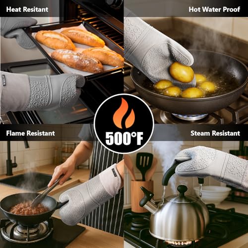6-Piece Silicone Oven Mitts and Pot Holders Set, Heat-Resistant 15-Inch