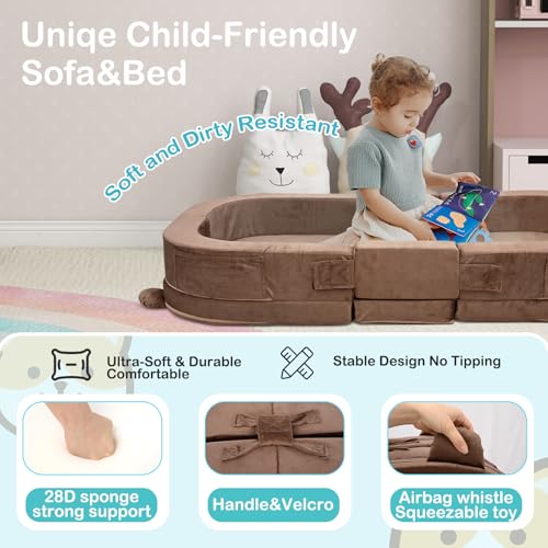2-in-1 Foldable Toddler Play Mat and Kids Floor Sofa - Portable Bear Design