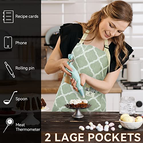 2-Piece Waterproof Cotton Linen Apron Set with Pockets and Adjustable Strap