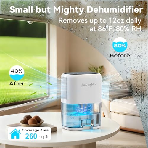 Small Dehumidifier for Home 44OZ Quiet Portable with Auto Shut-Off