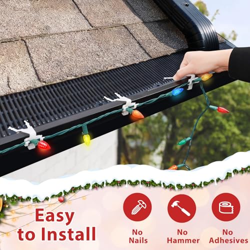 50Pcs Christmas Gutter Clips for Hanging Outdoor Lights Fits Gutter Guards – 3x1.5in, White, UV-Resistant