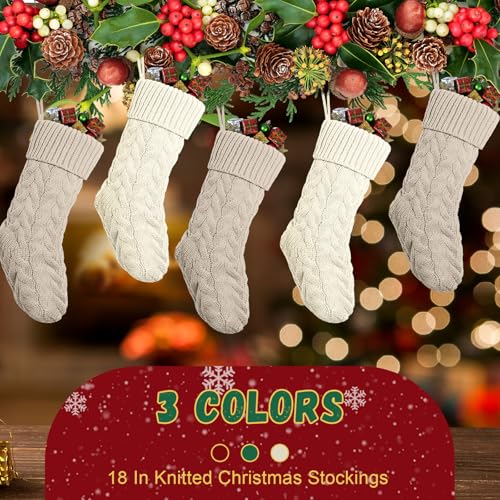 18-Pack Christmas Stockings Set - Large Knitted Holiday Decorations for Fireplace and Wall