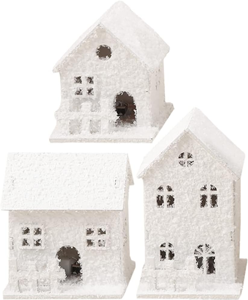 TOYANDONA LED Lighted Christmas Village Houses - 3-Piece Wooden Tabletop Decor Set