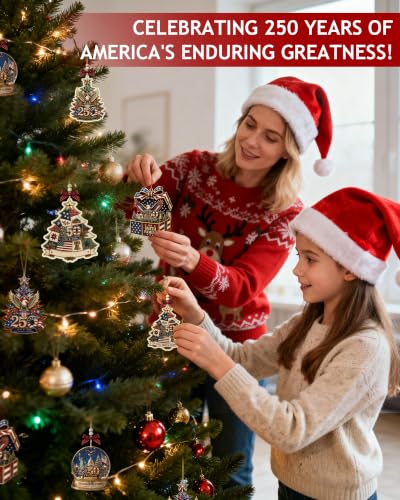 LIAOVEN 4pc Personalized USA 250th Anniversary Wooden Christmas Ornaments - Patriotic Decor