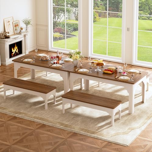 63-inch Farmhouse Dining Table Set with 2 Benches, Space-Saving Kitchen Set