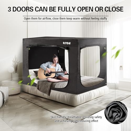 Indoor Blackout Bed Tent Canopy - Breathable Privacy Sleep Space with 3 Doors