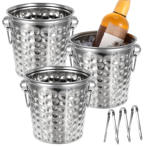 Rainmae 3-Pack Stainless Steel Ice Buckets with Handles & Tongs, 3L Beverage Chillers for Parties & Events