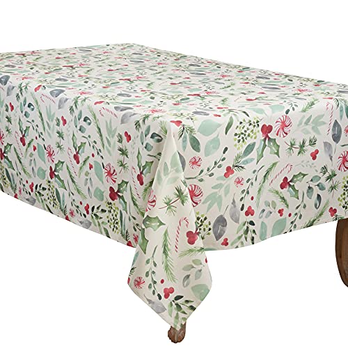 Christmas Foliage and Candy Canes Tablecloth 90x65 Inches Holiday Decor