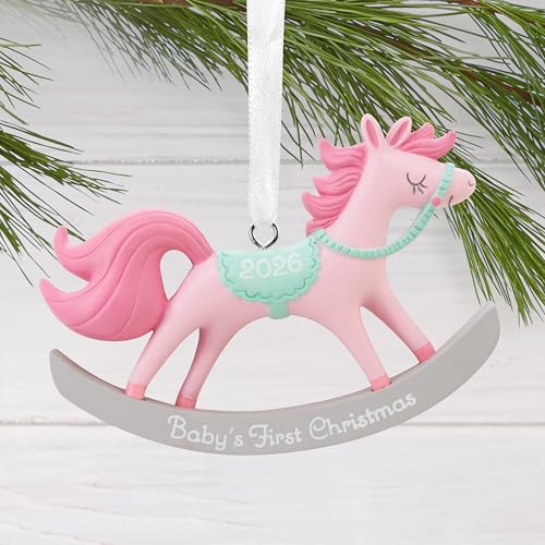 Baby Girl's First Christmas Ornament - Pink Rocking Horse 2026, Holiday Keepsake