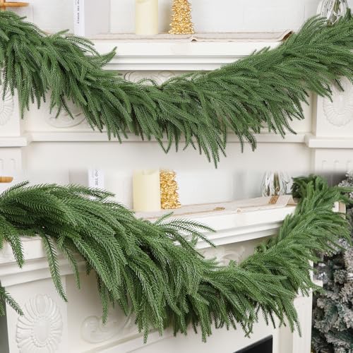 DR.DUDU 9ft Real-Touch Norfolk Pine Garland for Indoor/Outdoor Christmas Decor
