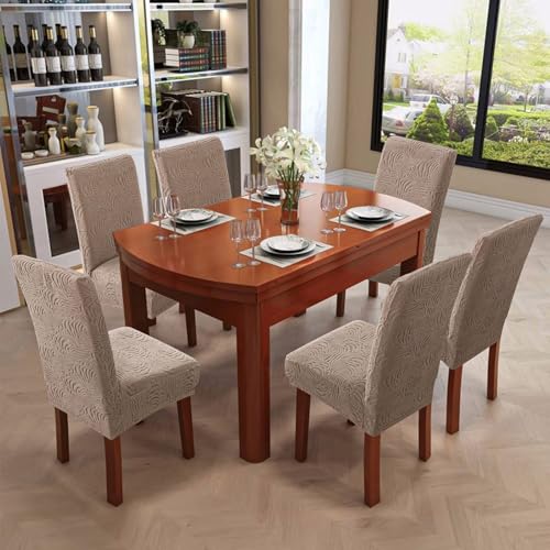 Stretch Dining Chair Covers Set of 6 | Jacquard Pattern, Machine Washable