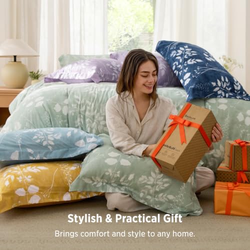 Sage Green Floral Queen Comforter Set - 7-Piece All-Season Bed in a Bag