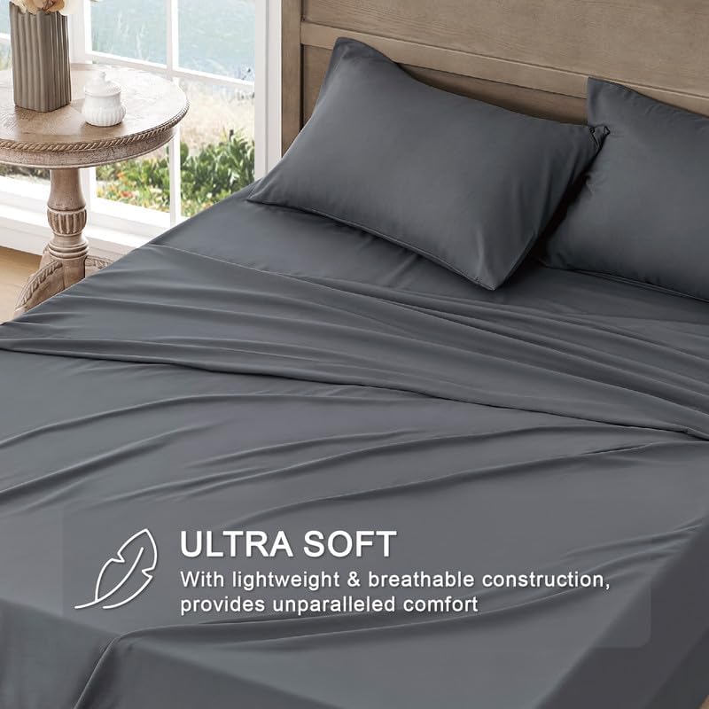 4-Piece Queen Bed Sheet Set - Ultra Soft Brushed Microfiber - Dark Grey