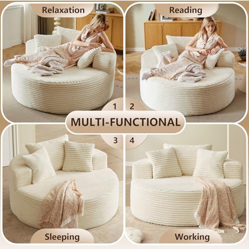 Oversized Corduroy Round Lounge Chair, Deep Seat Cloud Chaise Sofa