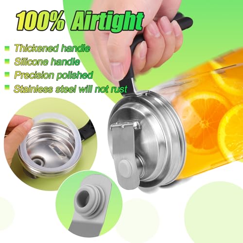 Stainless Steel Wide Mouth Mason Jar Pour Spout Lid with Handle (2 Pack)
