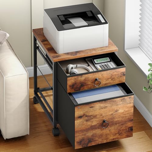 2-Drawer Mobile File Cabinet with Printer Stand, Industrial Office Storage