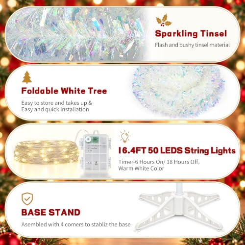 Sparkling White 5FT Collapsible Pop Up Christmas Tree with 50 LED Lights