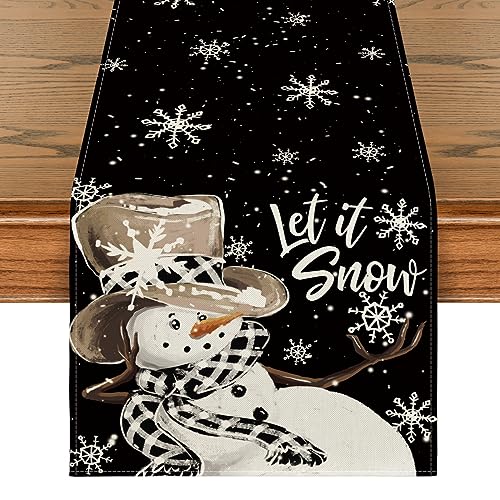 Artoid Mode Black Snowman Winter Table Runner 13x36 Inch for Holiday Decor