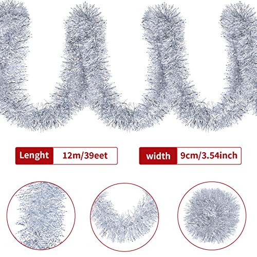 Waydress Silver Christmas Tinsel Garland 39.4 ft – Metallic Wreath Ribbon