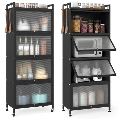 5-Tier Kitchen Storage Cabinet with Rolling Wheels and Flip-Up Doors