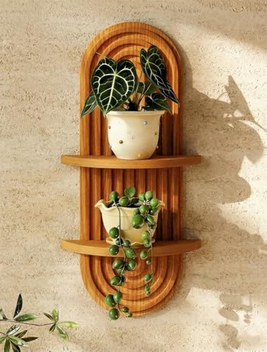 2-Tier Arched Wooden Floating Wall Shelf for Plants Boho Decor
