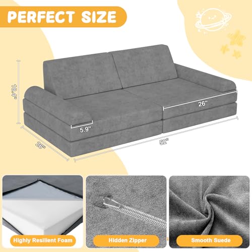 10-Piece Modular Kids Play Couch, Convertible Foam Sofa for Toddlers