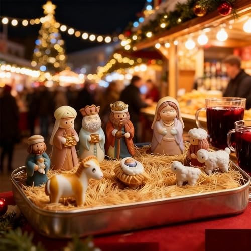 Handcrafted Mini Christmas Nativity Set in Tin Box - Pocket Size Figures