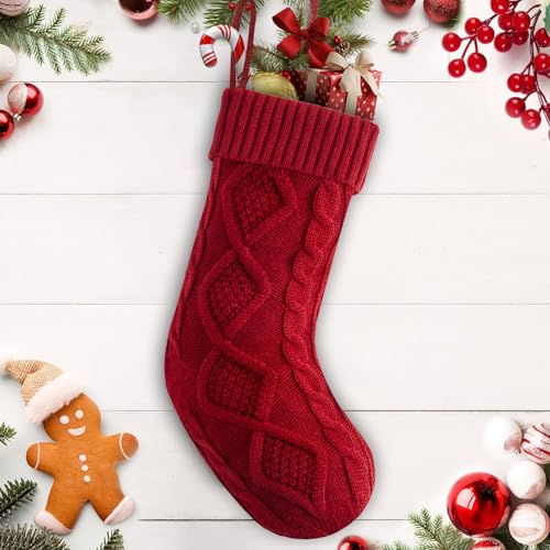 Xihongshi Red 18 Inch Personalized Knit Christmas Stocking - Large Cable Pattern