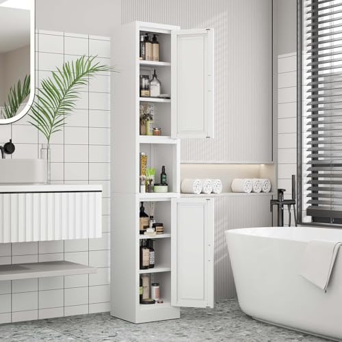 67" Tall Slim Metal Bathroom Storage Cabinet, Narrow Freestanding Cupboard