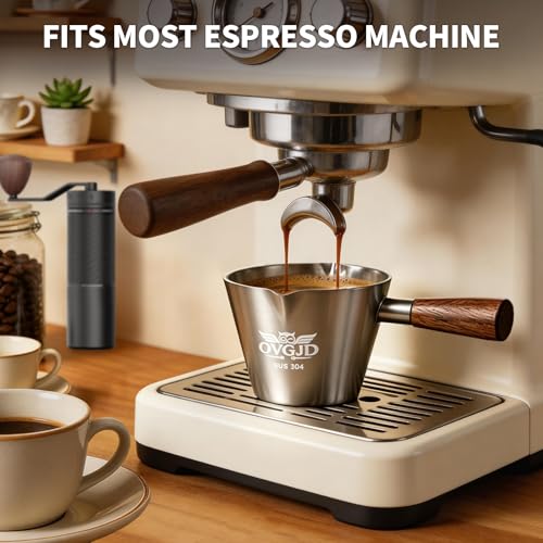 Silver 4Oz Stainless Steel Espresso Shot Cups with Measurement & Walnut Handle