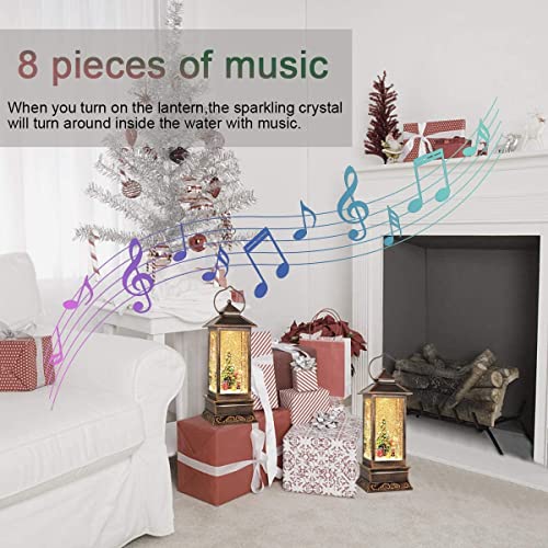 Musical Christmas Tree Snow Globe Lantern with LED Lights & Timer