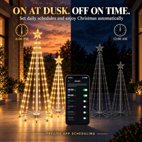 2-Pack Cone Christmas Trees - 5ft & 6ft Outdoor Holiday Decor with Warm White LEDs