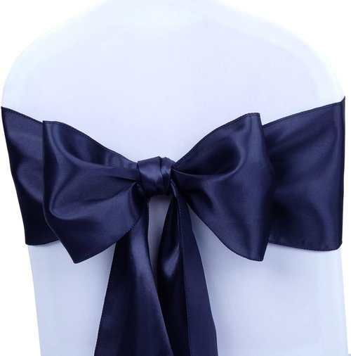 Babenest Satin Chair Sashes - Upgraded 50 Pcs Ribbons & Bows for Weddings & Events | Navy Blue