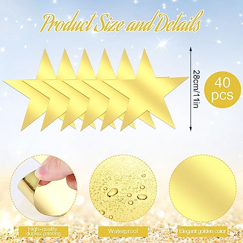 40 Pcs 11-Inch Gold Star Cutouts - Double-Sided Cardstock Party Decor