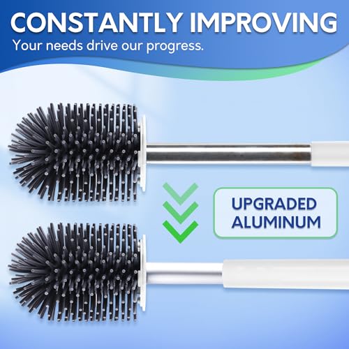 Silicone Toilet Brush and Holder Set with 16" Aluminum Handle & Tweezer - White