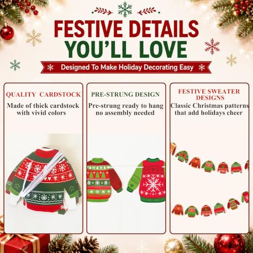 Christmas Ugly Sweater Banner Party Decorations - 2 Strands, 18 Cutouts