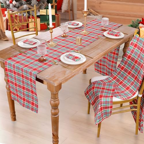 Checkered Table Runner 13x108 in Red & Black Cotton, 2-Pack – Buffalo Plaid